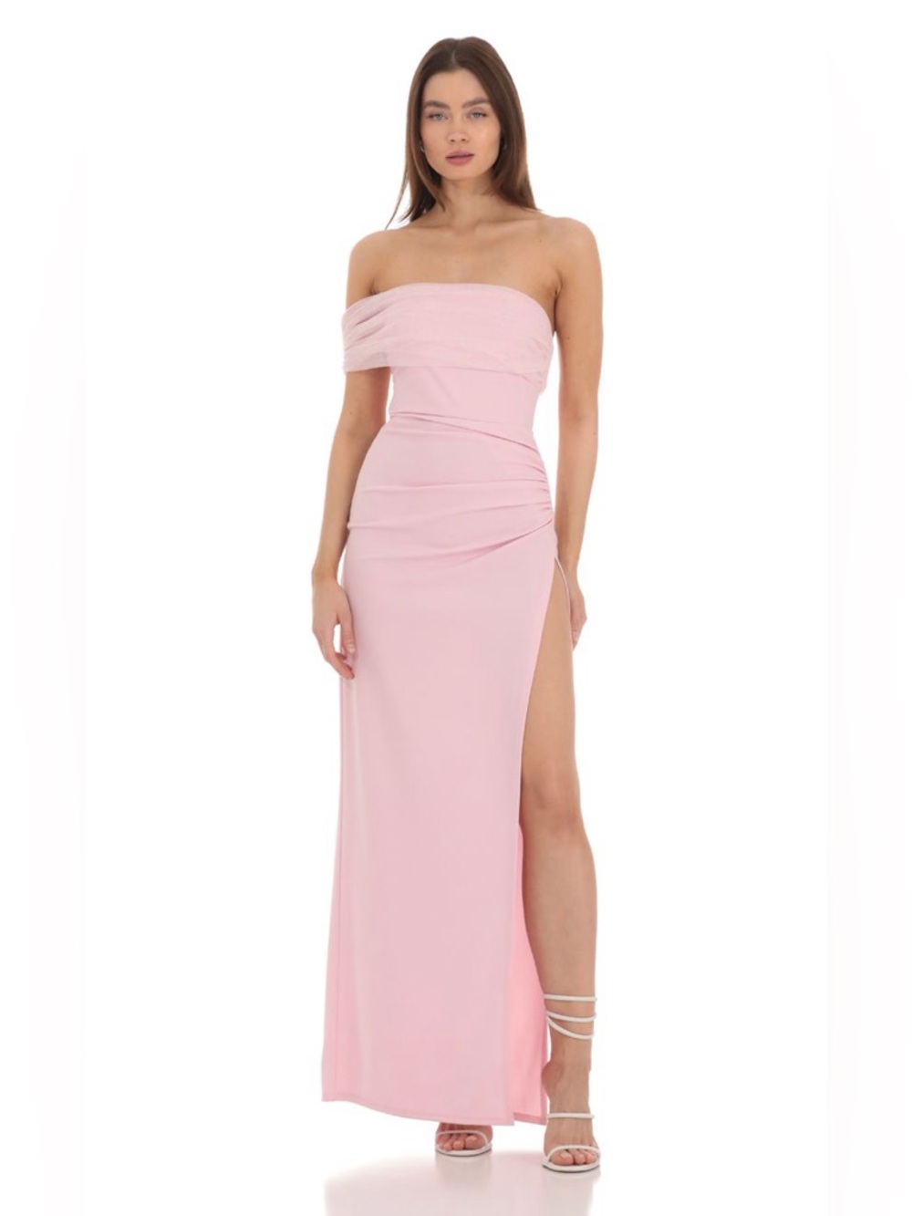 NWOT Lucy In The Sky Pink Off shoulder Tulle Sleeve Maxi Dress XXS